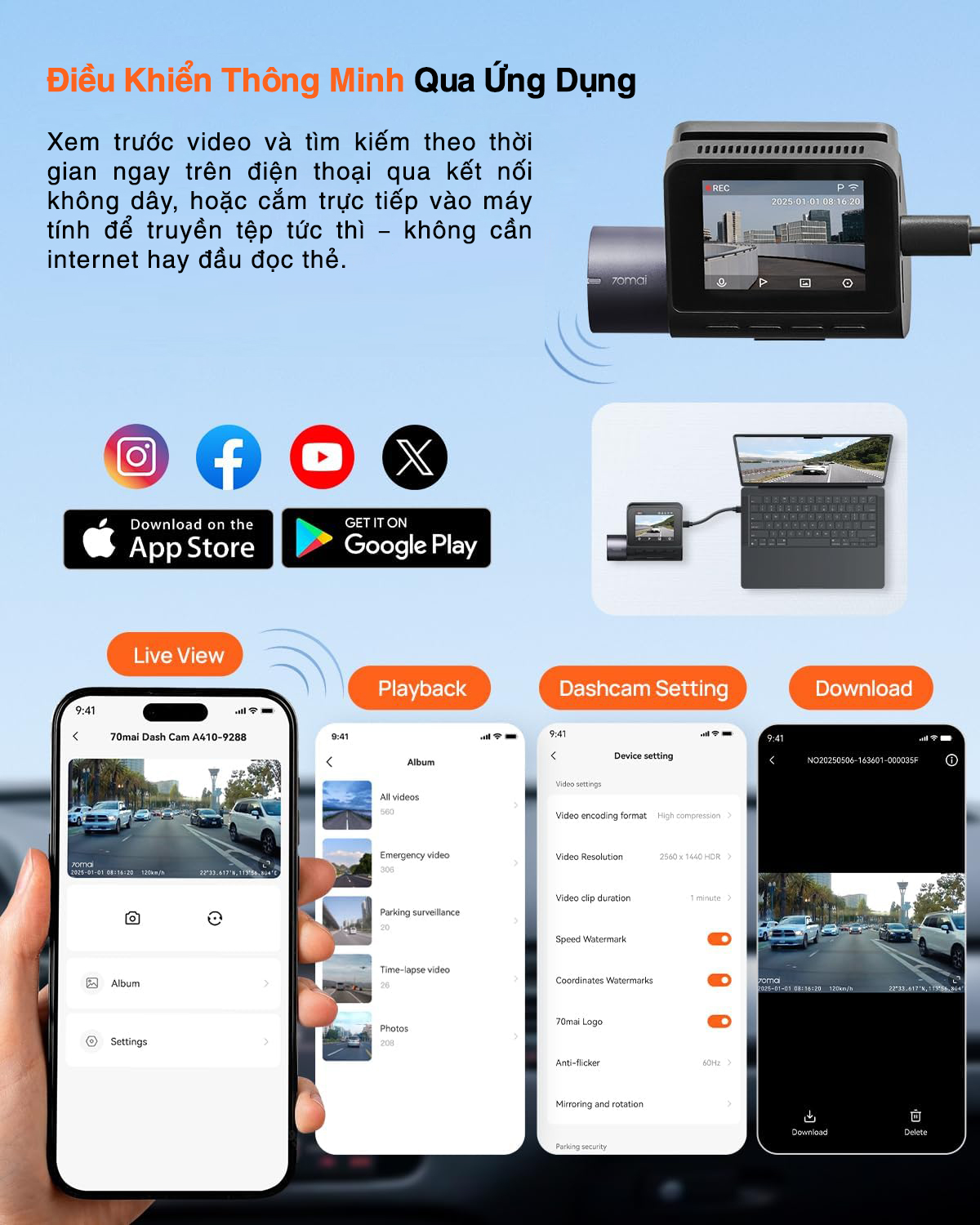 70mai-A410-dieu-khien-qua-App-ket-noi-USB