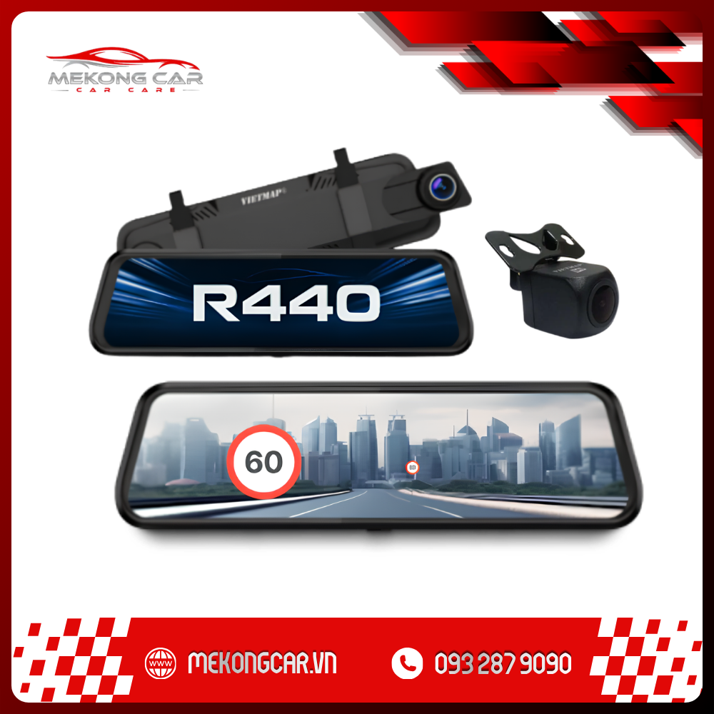 Camera hành trình Vietmap cảnh báo giao thông màn hình gương R440