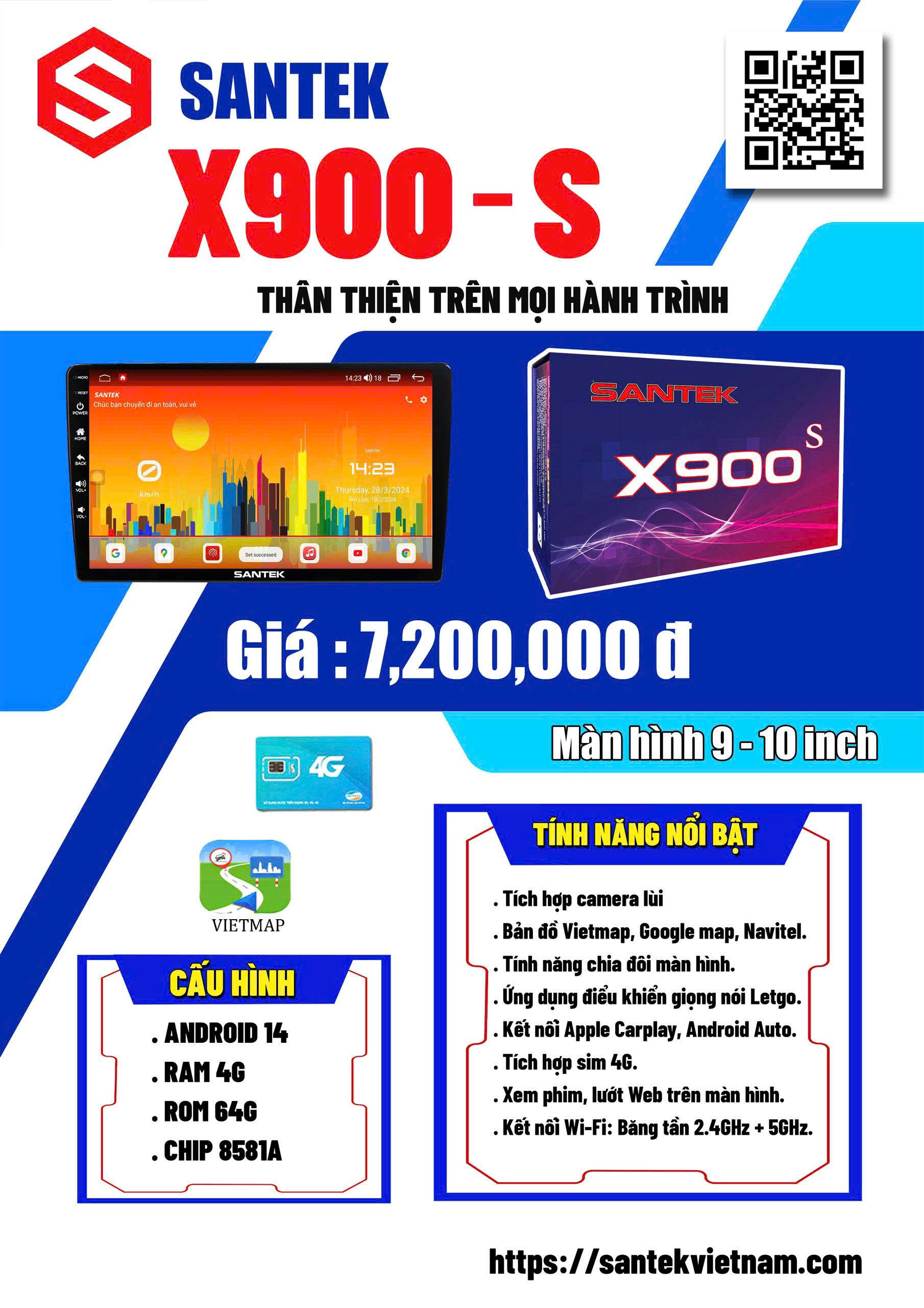 màn hình Santek X900S Android 14 chính hãng